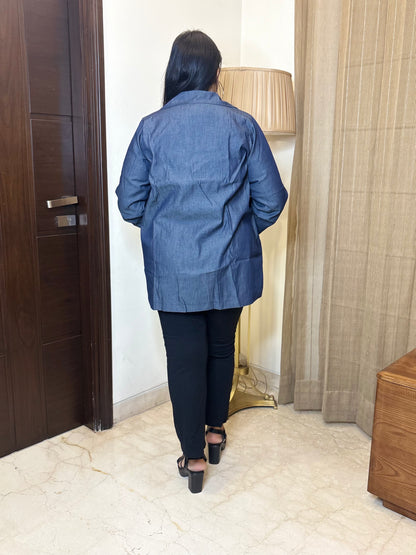 Denim Blazer with Thread Detailing