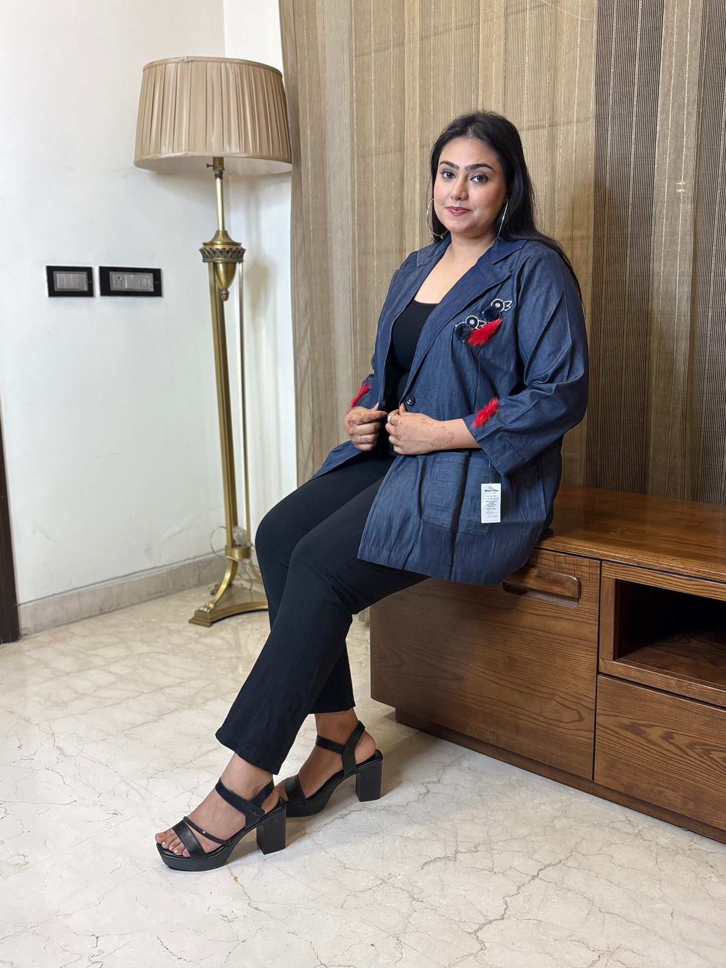 Denim Blazer with Thread Detailing