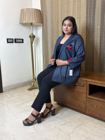 Denim Blazer with Thread Detailing