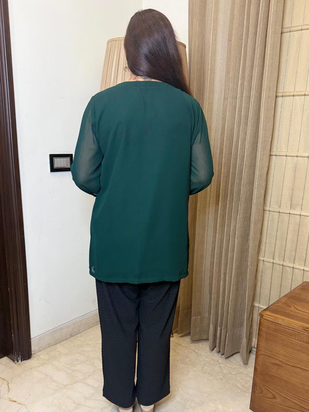 Bottle Green Top with Thread Work