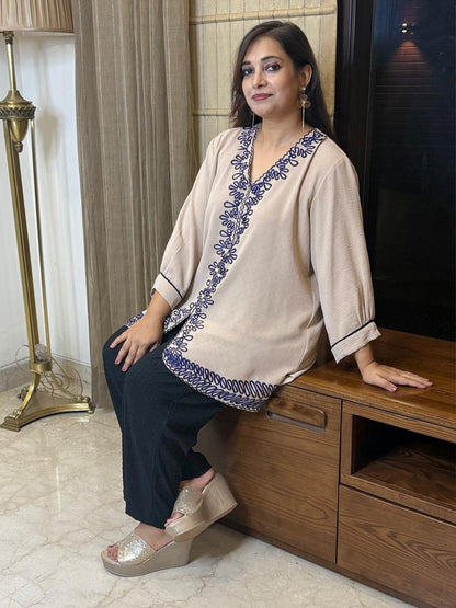 Beige Top with Thread Work