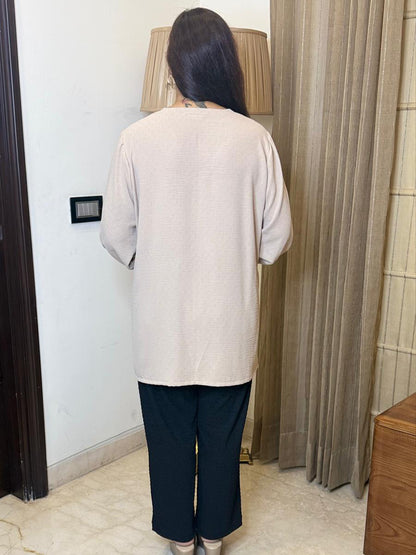 Beige Top with Thread Work