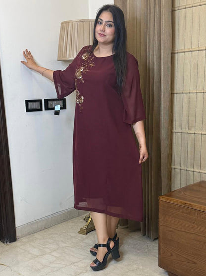 Maroon Dress with Hand Work