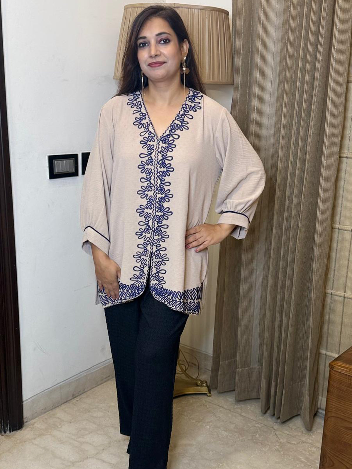 Beige Top with Thread Work