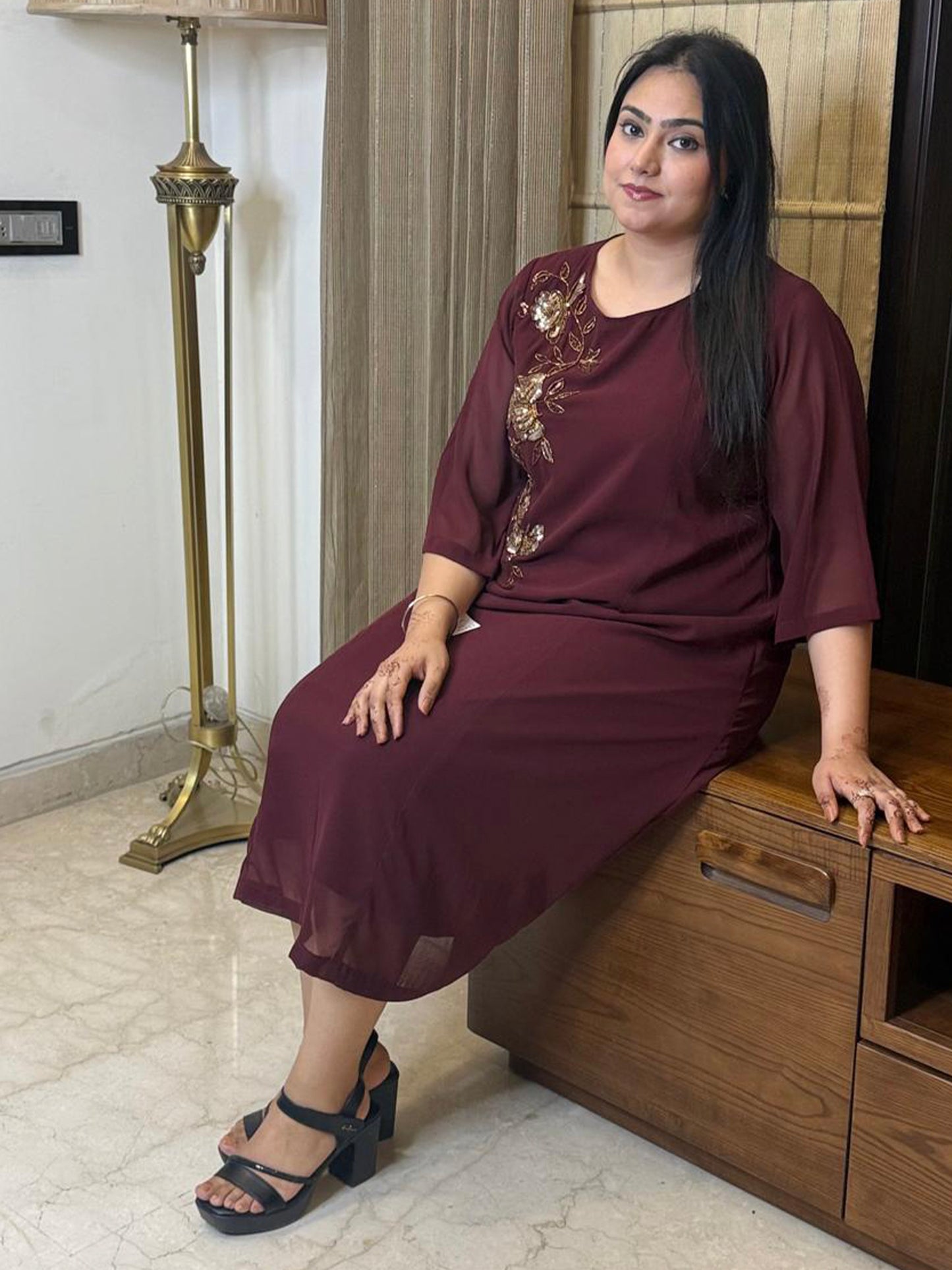 Maroon Dress with Hand Work