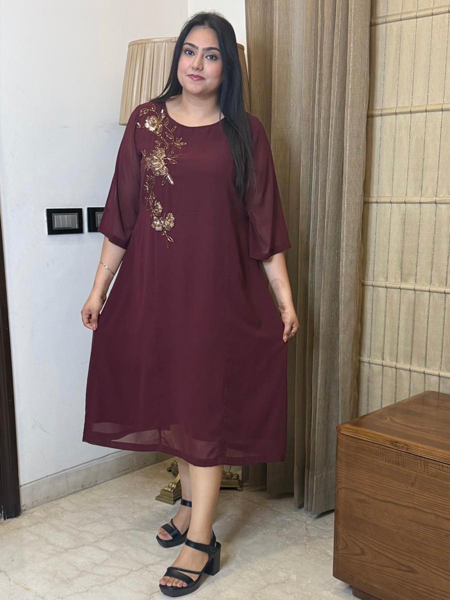 Maroon Dress with Hand Work