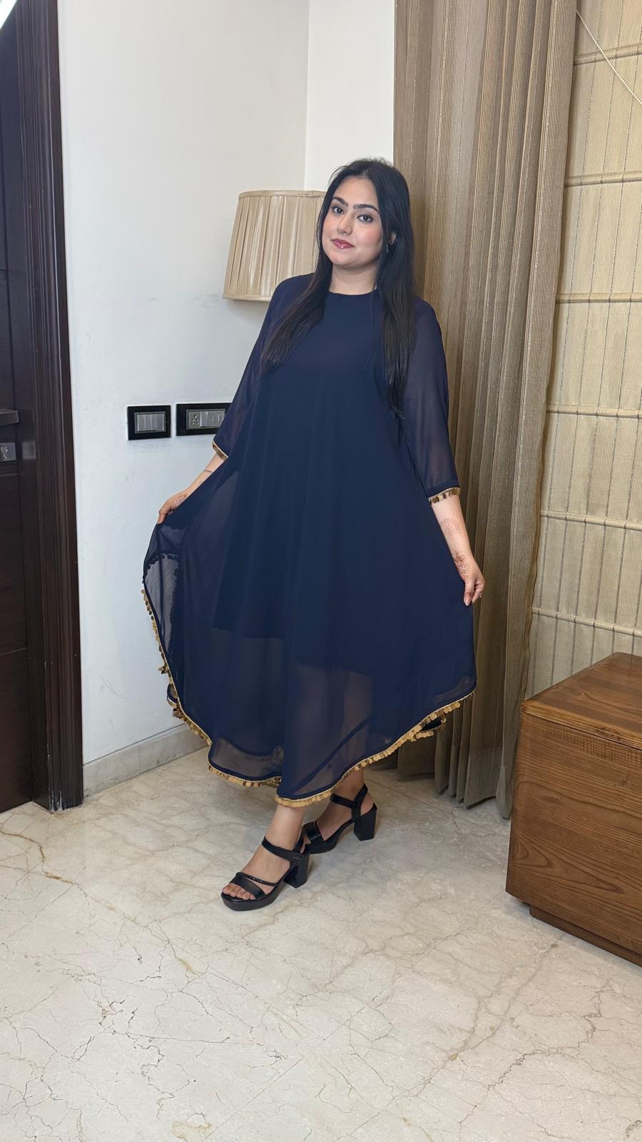 Navvy Blue Dress with Coin Detailing