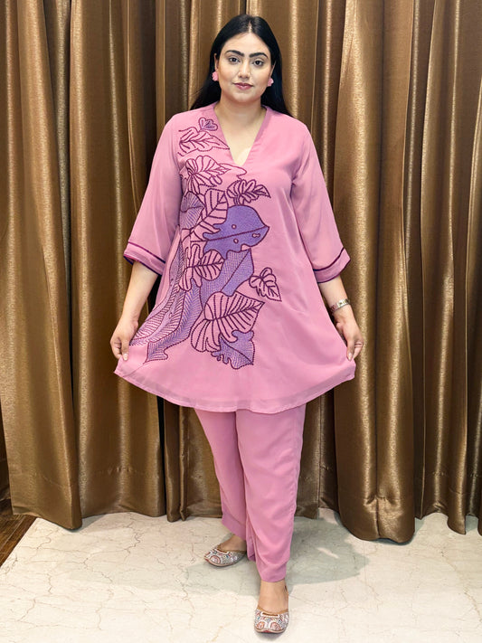 Pink Co-ord Set with Thread Work